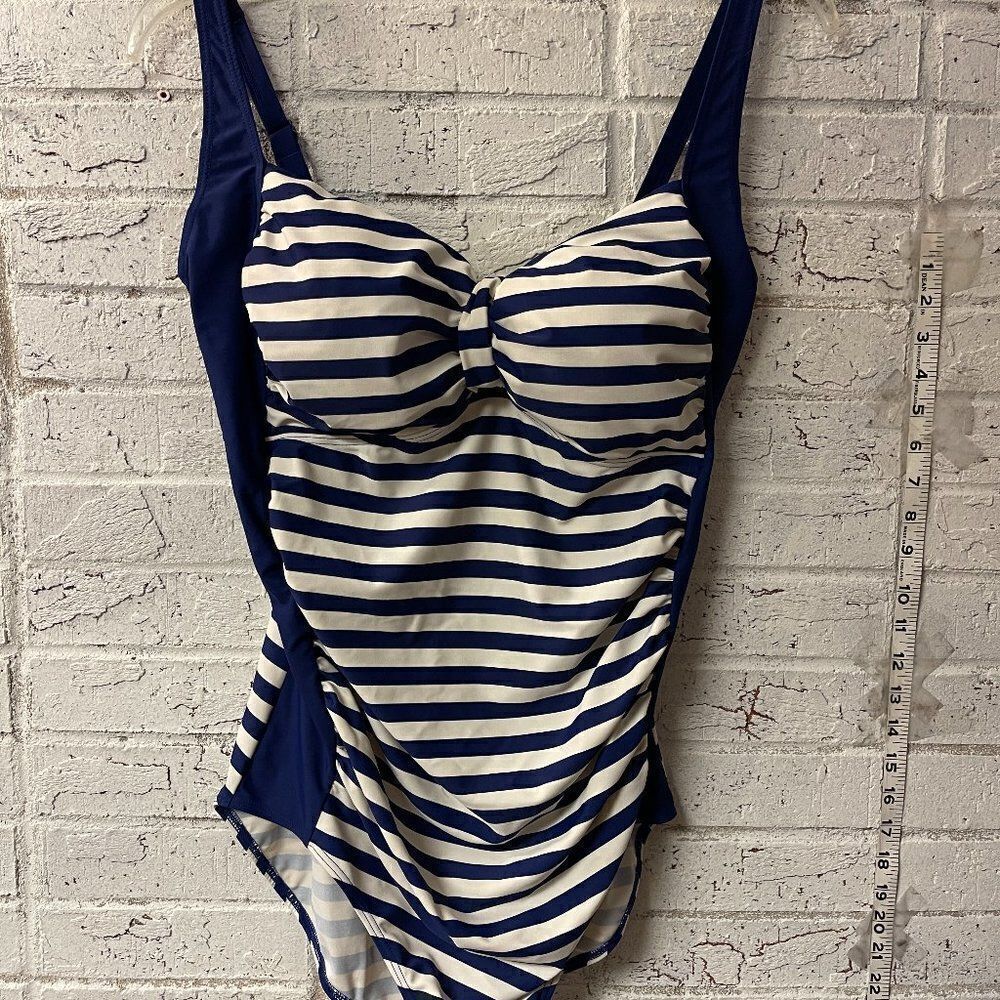 Glow & Grow Blue and White Striped One Piece Swimsuit Nautical Sailor XL